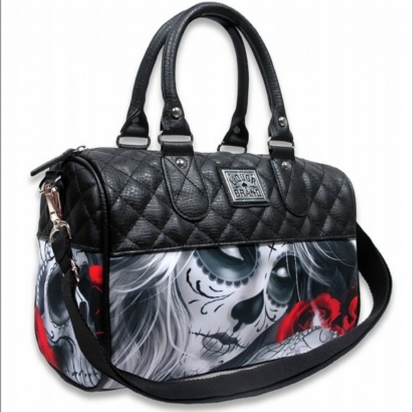 Punk Gothic Rock Metallic Skull Day Of The Dead Floral Sugar Skull Purse Women Handbag Shoulder Bag Wallet Set main image 1